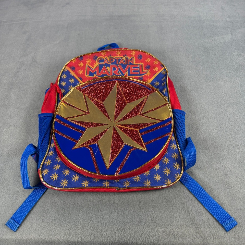 Marvel Captain‎ Marvel Backpack Red Blue Gold Star Glitter School Bag